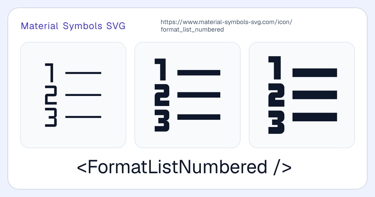 Format List Numbered Icon - Material Symbols SVG