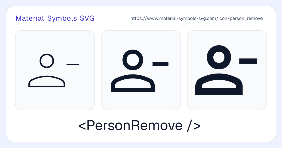 Person Remove Icon - Material Symbols SVG