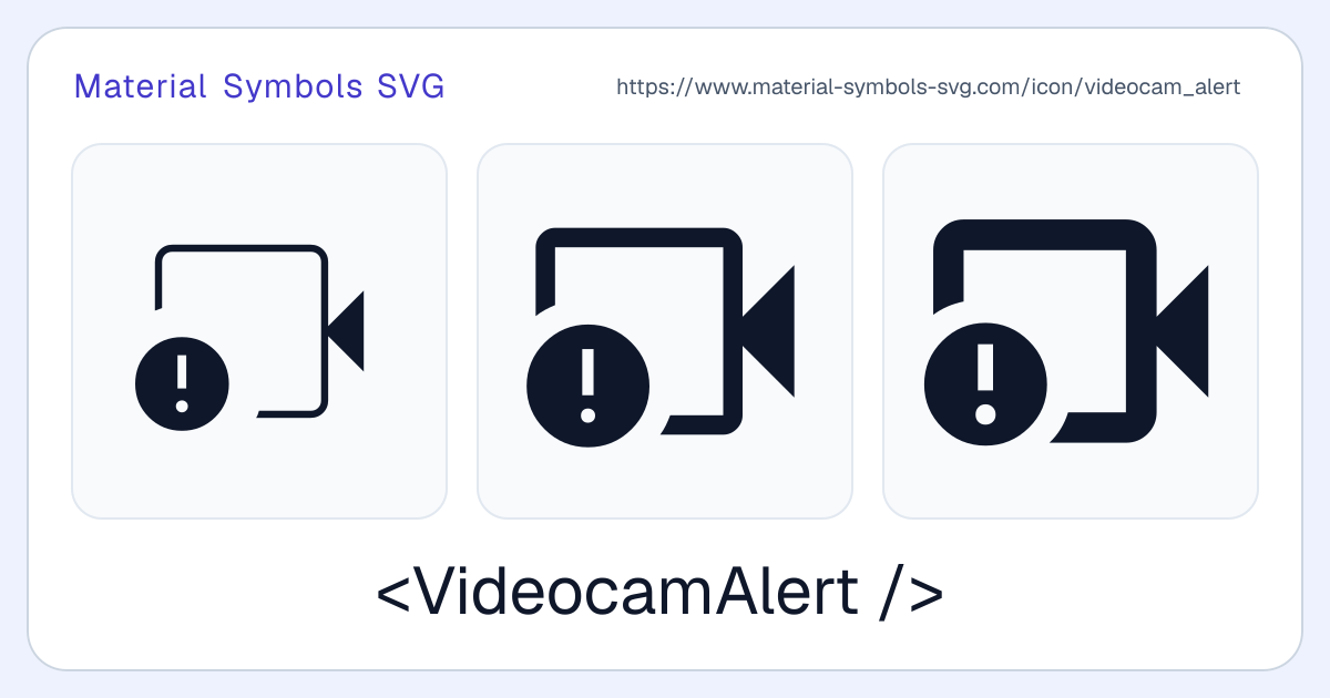 Videocam Alert Icon - Material Symbols SVG